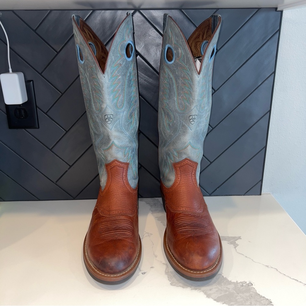 Ariat Heritage Buckaroo 16" Brown Teal Cowboy Boots 35299 Mens Size 13 D EUC - Picture 2 of 9